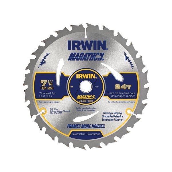 Irwin Marathon 7-1/4 in. D X 5/8 in. Carbide Circular Saw Blade 24 teeth 1 pk 24030